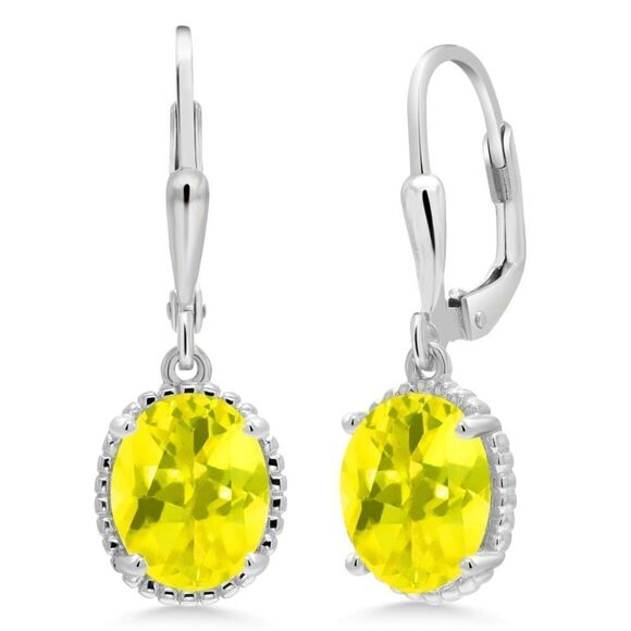 925 Sterling Silver with 4.00 Cttw Canary Mystic Topaz Oval Leverback Earrings - Picture 1 of 4